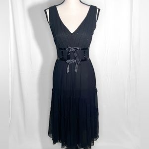 Signature By Robbie Bee Silk Black Midi Dress with Bows Size 8